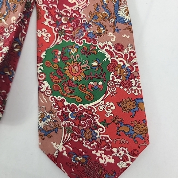 Vintage Liberty Red Green Blue Maroon Silk Tie 3.5" X 56" - Picture 2 of 6
